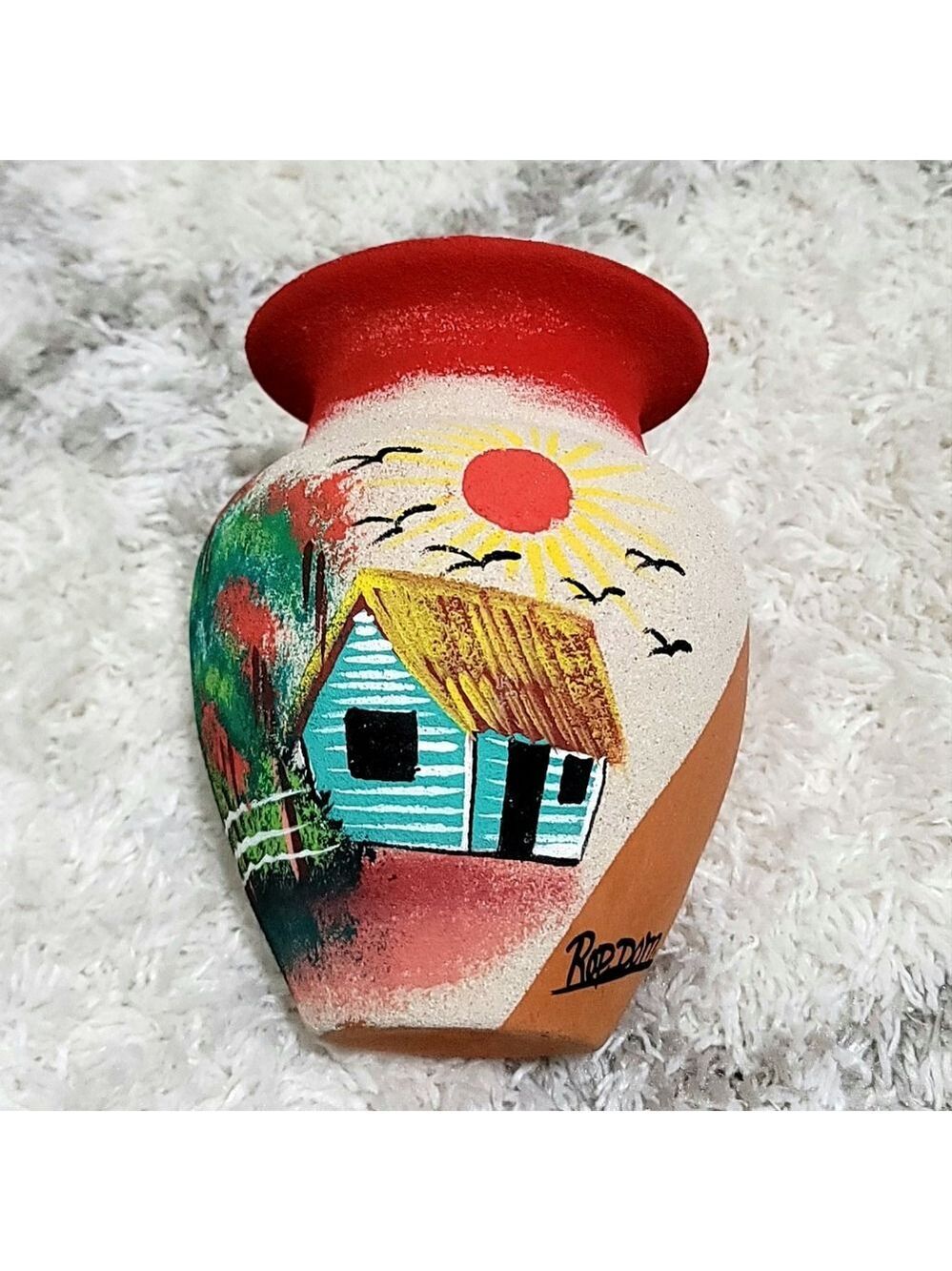 Vintage Hand-Painted Terracotta Clay Pot Vase